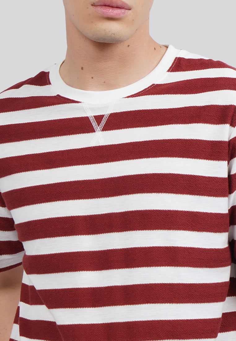Short Sleeve Textured Stripe T-Shirt Rust