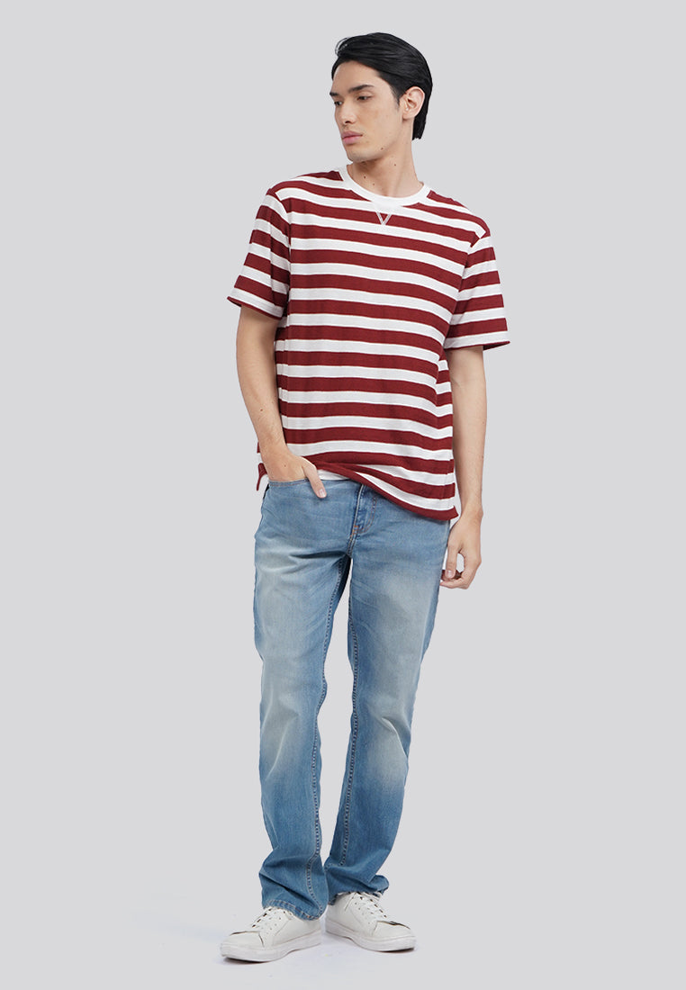 Short Sleeve Textured Stripe T-Shirt Rust