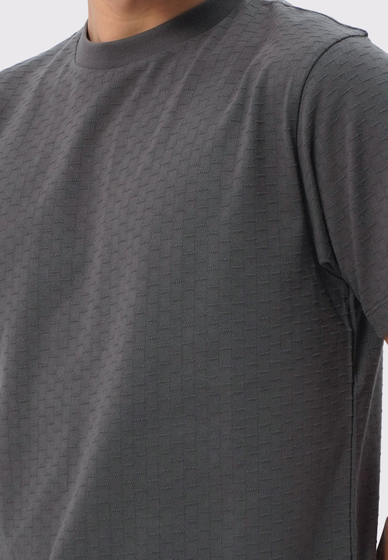Check Textured Short Sleeve T-Shirt Charcoal