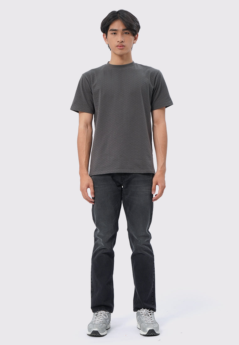Check Textured Short Sleeve T-Shirt Charcoal