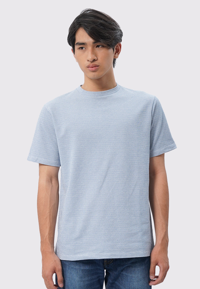 Short Sleeve Yarn Dyed Textured T-Shirt Blue
