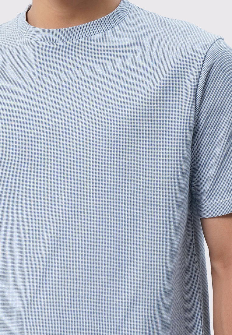 Short Sleeve Yarn Dyed Textured T-Shirt Blue