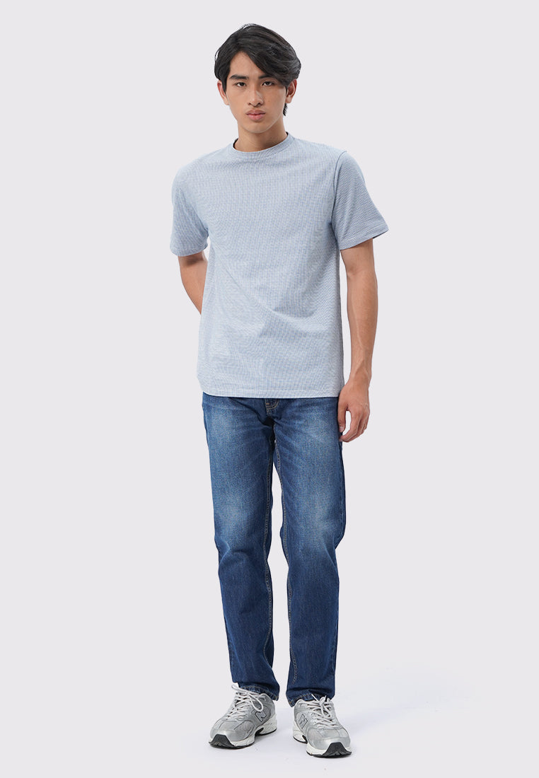 Short Sleeve Yarn Dyed Textured T-Shirt Blue