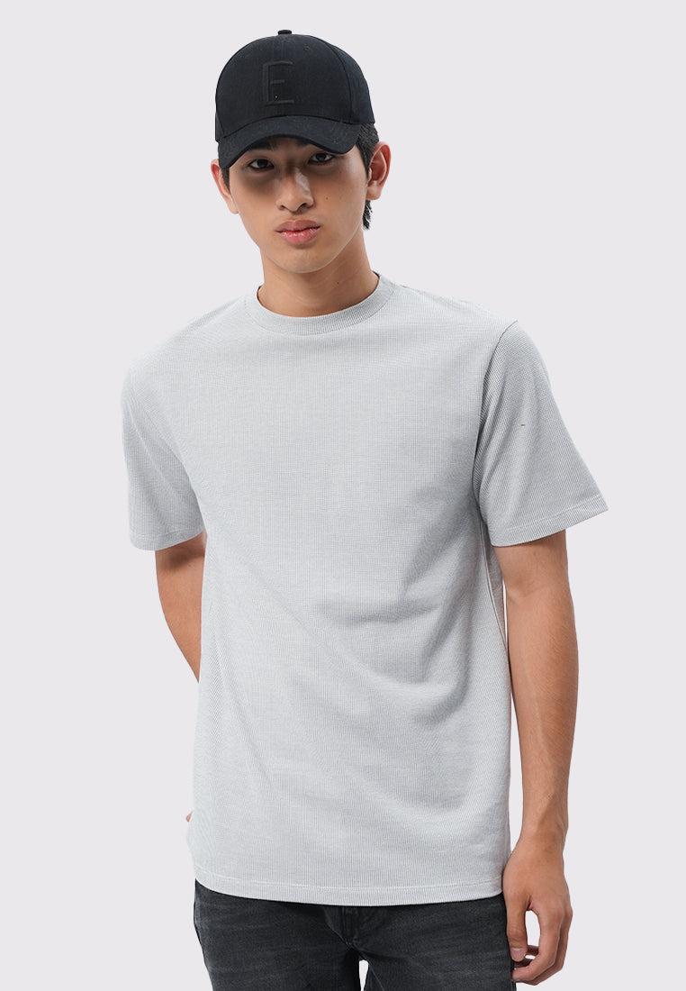 Short Sleeve Yarn Dyed Textured T-Shirt Grey