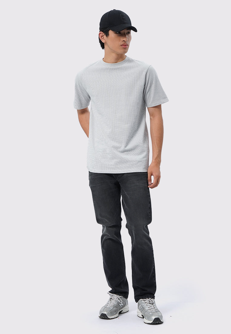 Short Sleeve Yarn Dyed Textured T-Shirt Grey