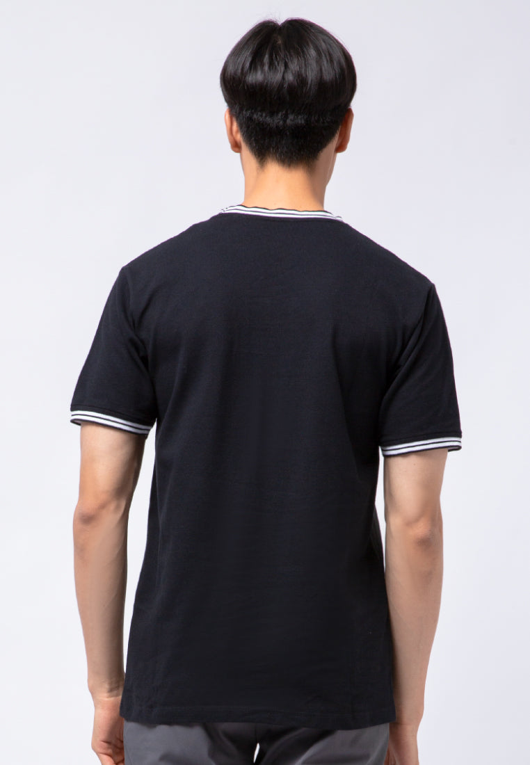 Short Sleeve T-shirt with Stripe Neck