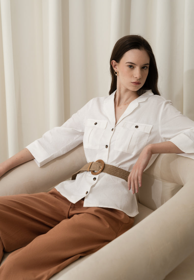 Tailored Collar Long Sleeve Blouse