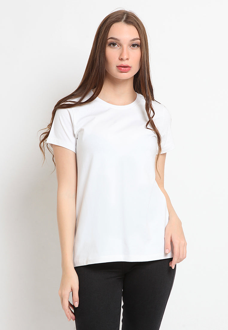 Basic Round Neck Cotton T-Shirt Off White