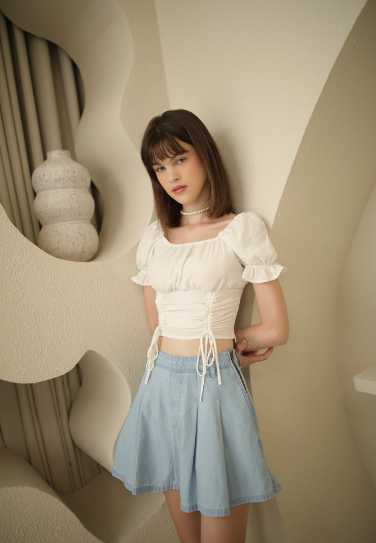 Fitted Puff Sleeves Crop Top