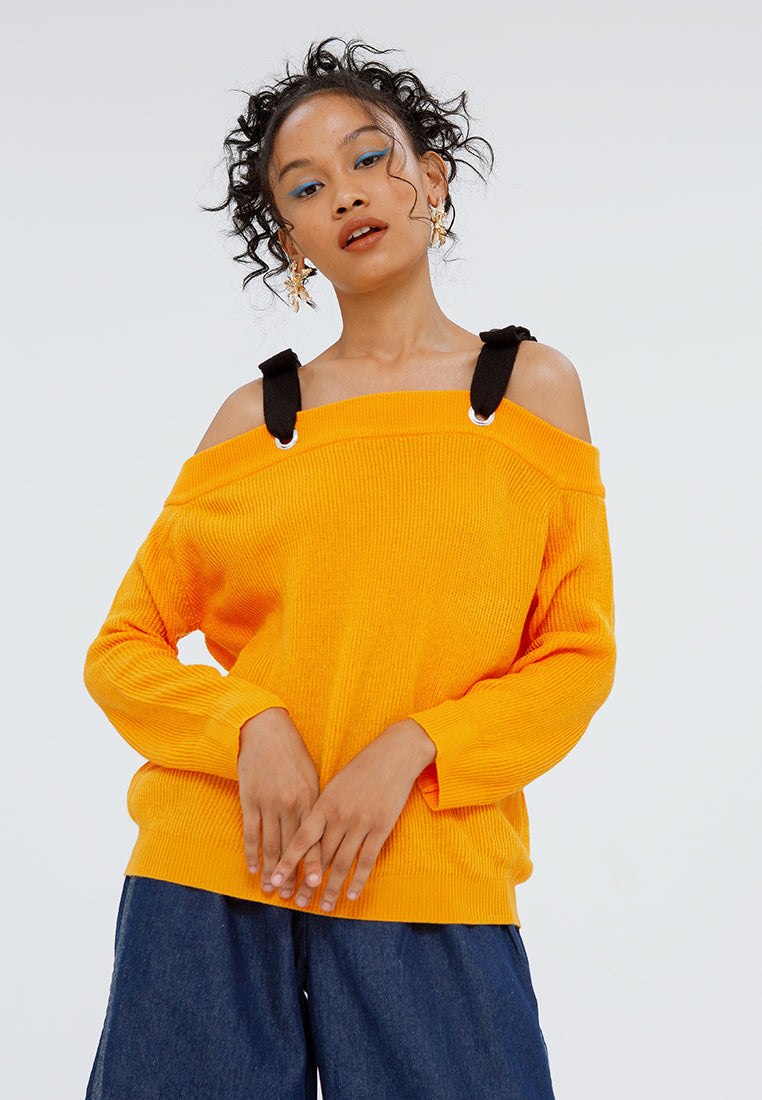 Cold Shoulder with Bow Sweater