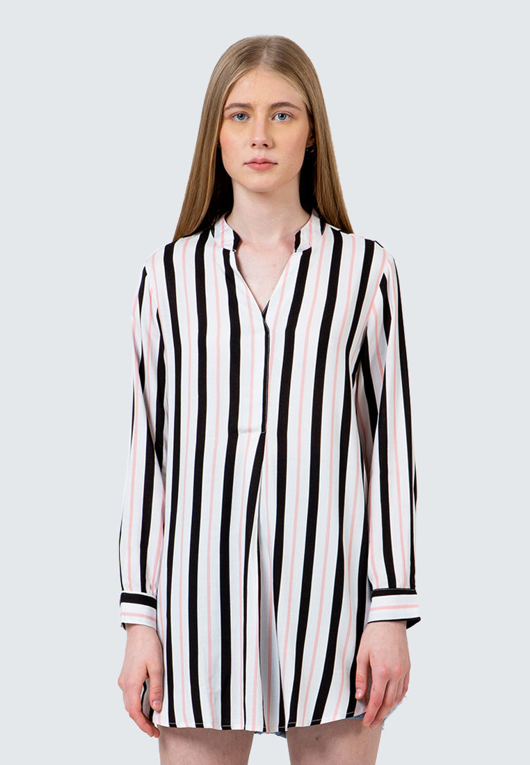Printed V-Neck Long Blouse