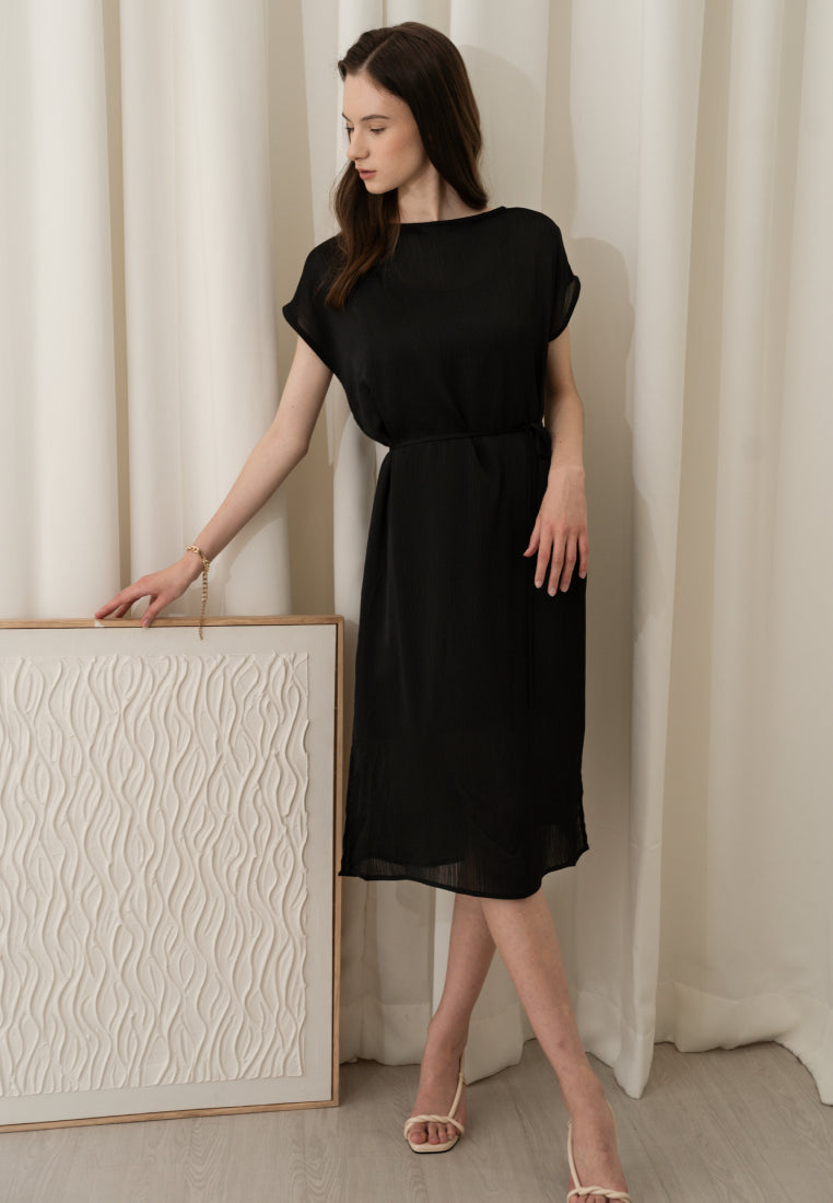 Boat Neck Midi Dress with Side Slit