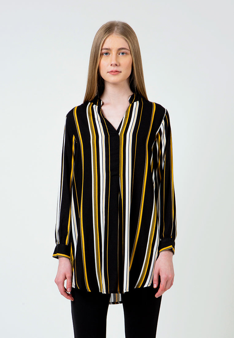 Printed V-Neck Long Blouse