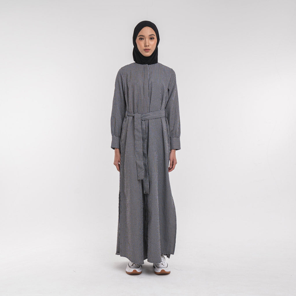 Round Neck Shirt Dress Black-White