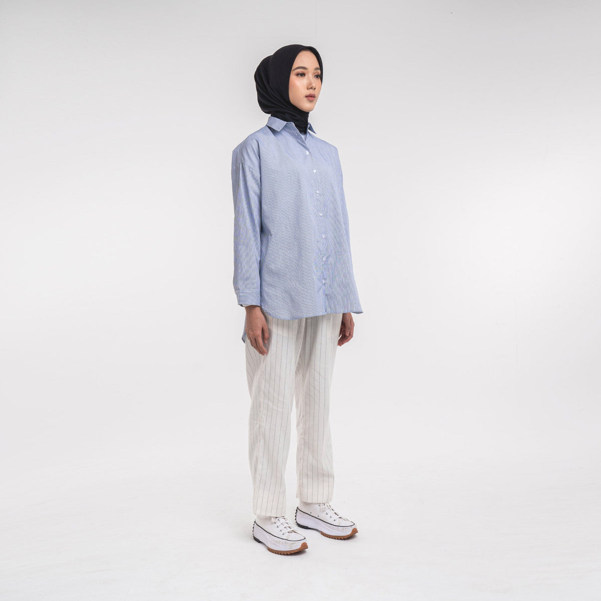 Oversized Shirt White-Navy