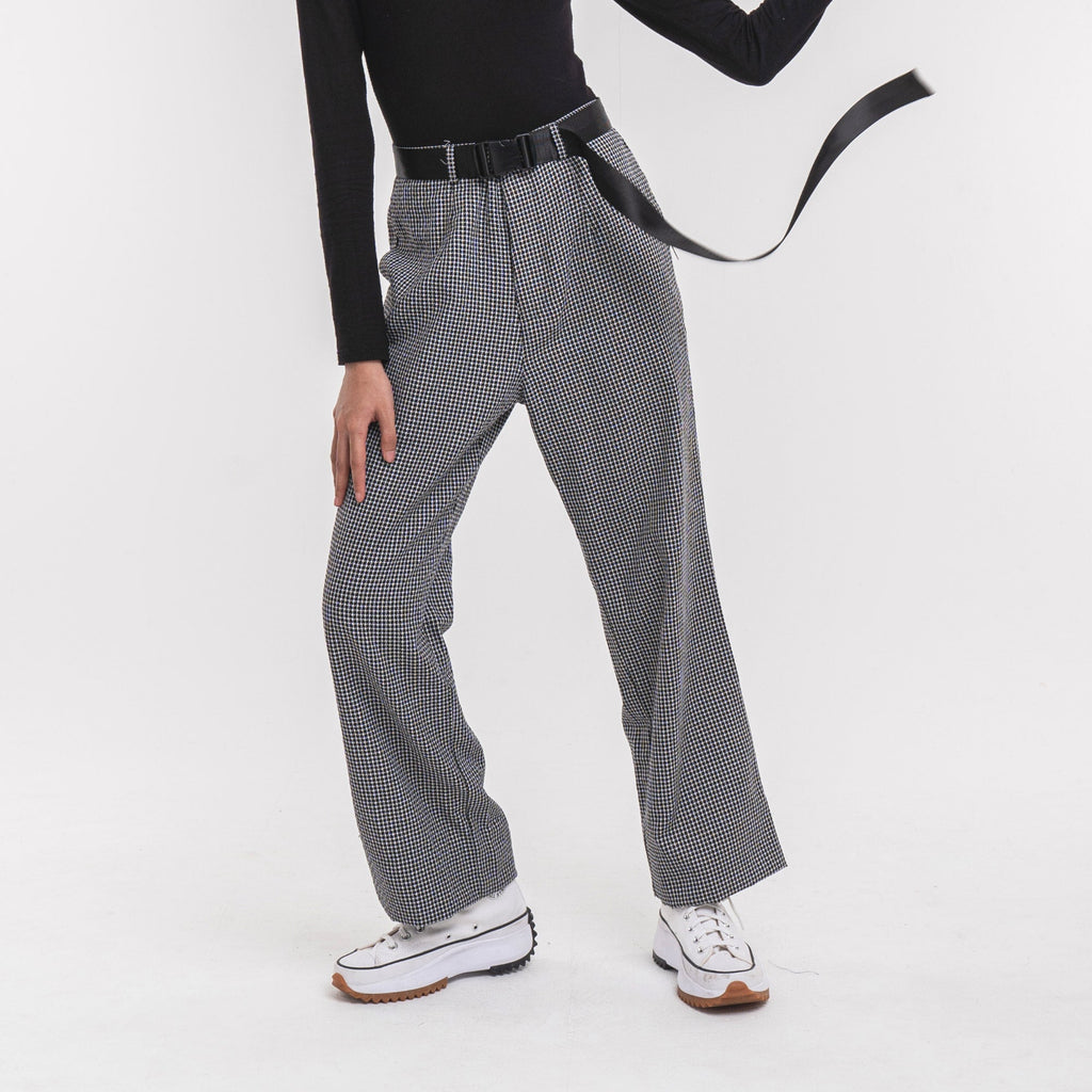 Belted Straight Pants Black-White