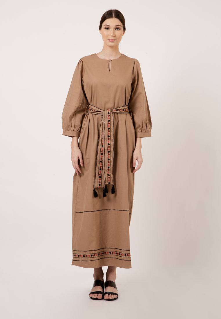 Long Sleeve Khaki Gamis With Belt