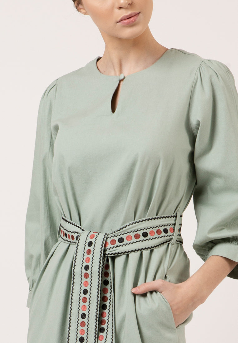 Long Sleeve Mint Gamis With Belt