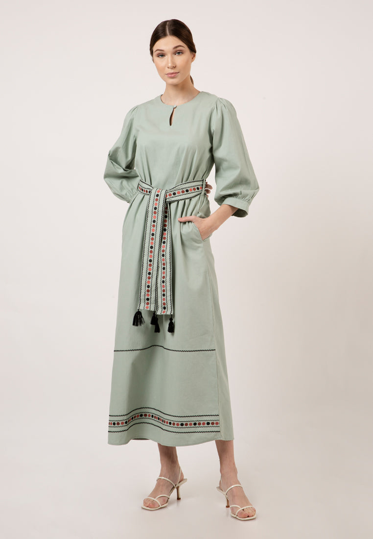 Long Sleeve Mint Gamis With Belt