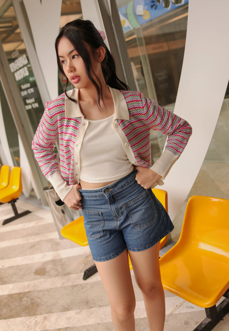 Striped Knit Polo Top