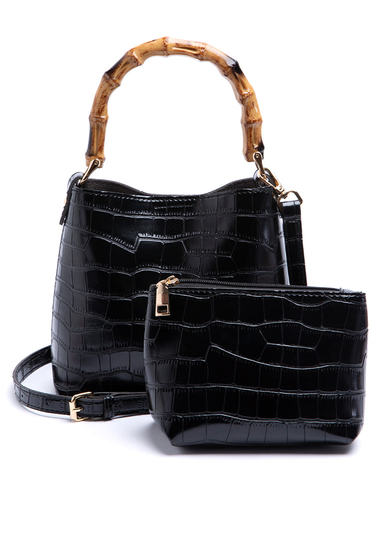 Bamboo Handle Black Sling Bag
