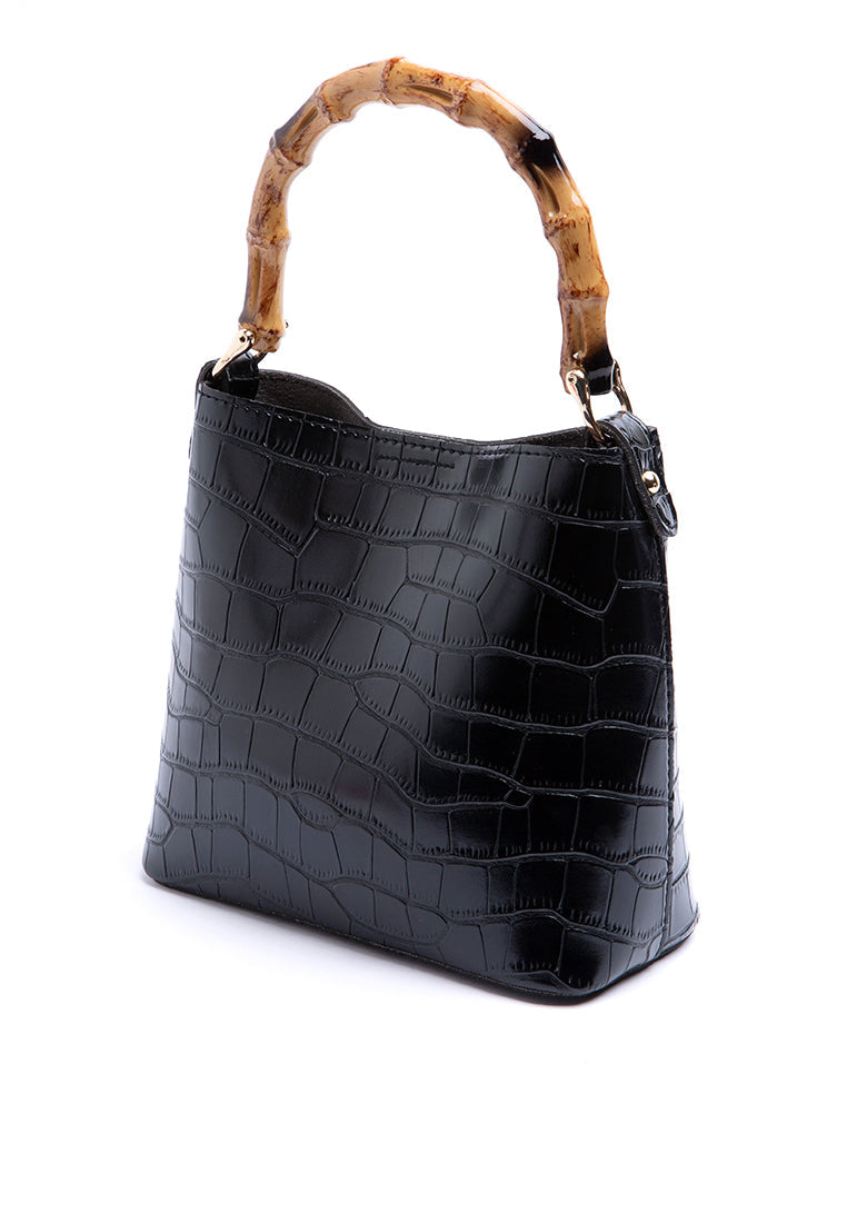 Bamboo Handle Black Sling Bag