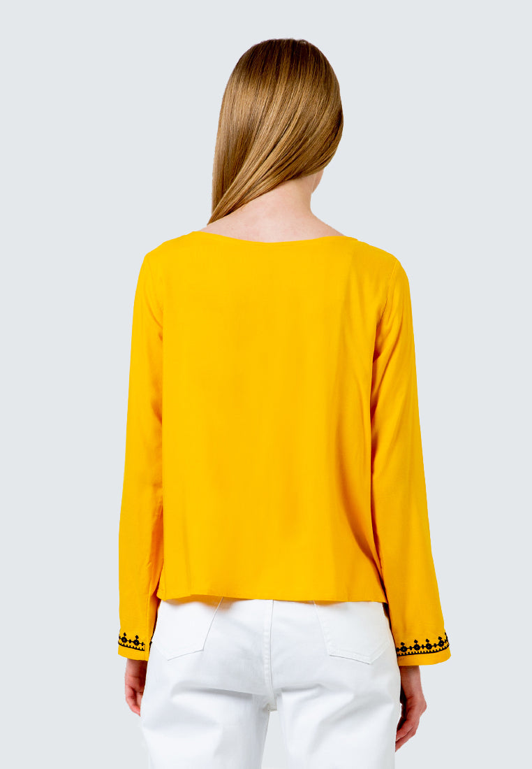 Yellow Embroidered Tassel Blouse
