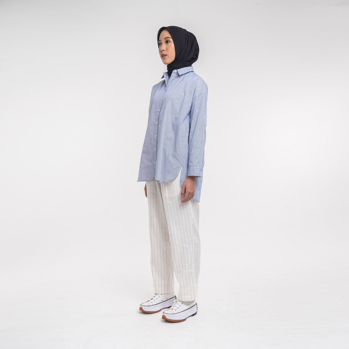 Oversized Shirt White-Navy