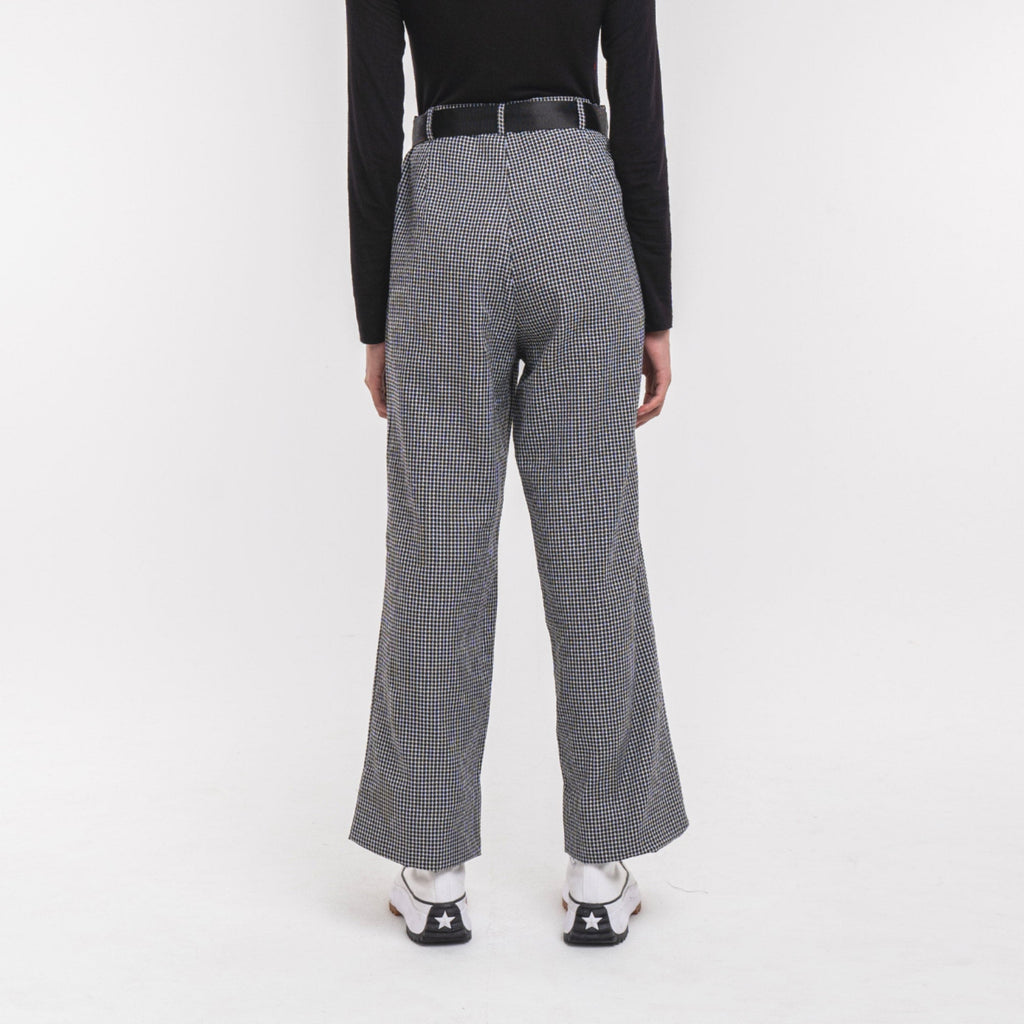 Belted Straight Pants Black-White