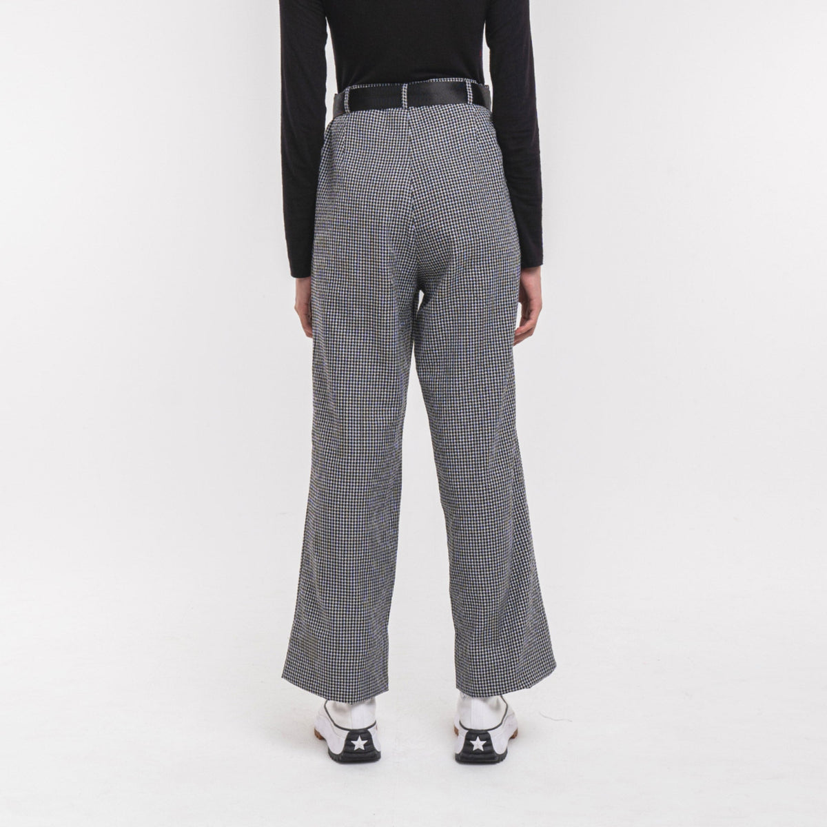 Belted Straight Pants Black-White
