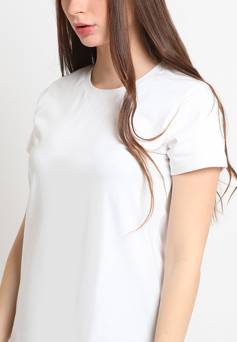 Basic Round Neck Cotton T-Shirt Off White