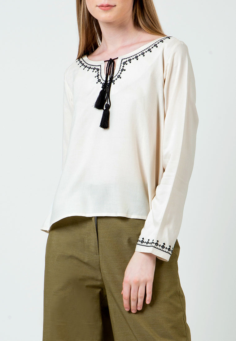 Acru Embroidered Tassel Blouse