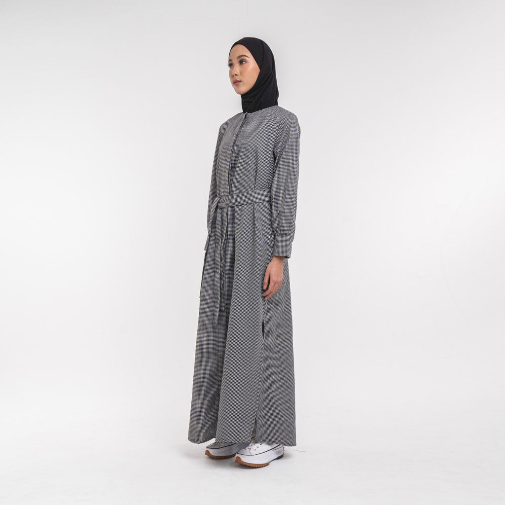 Round Neck Shirt Dress Black-White