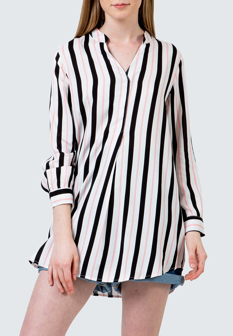 Printed V-Neck Long Blouse