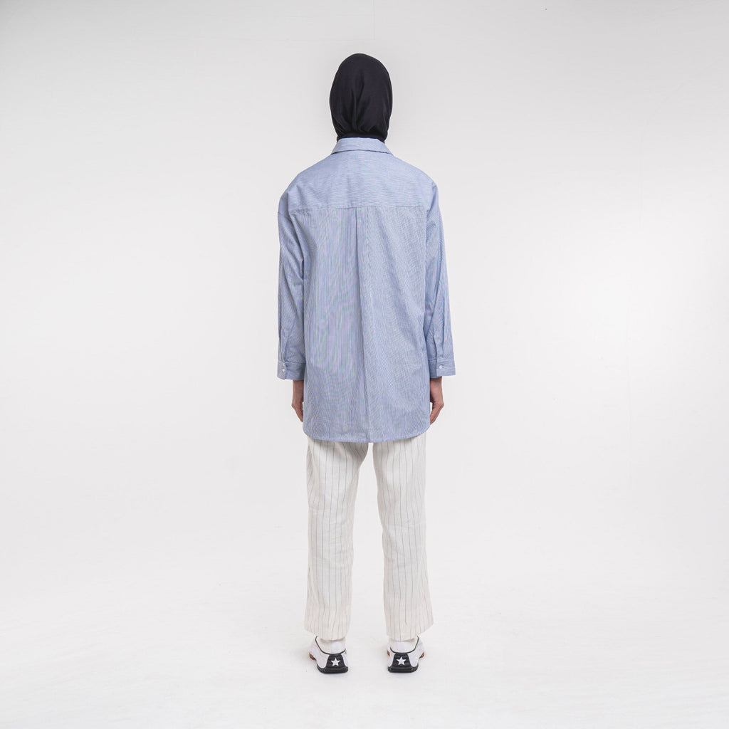 Oversized Shirt White-Navy
