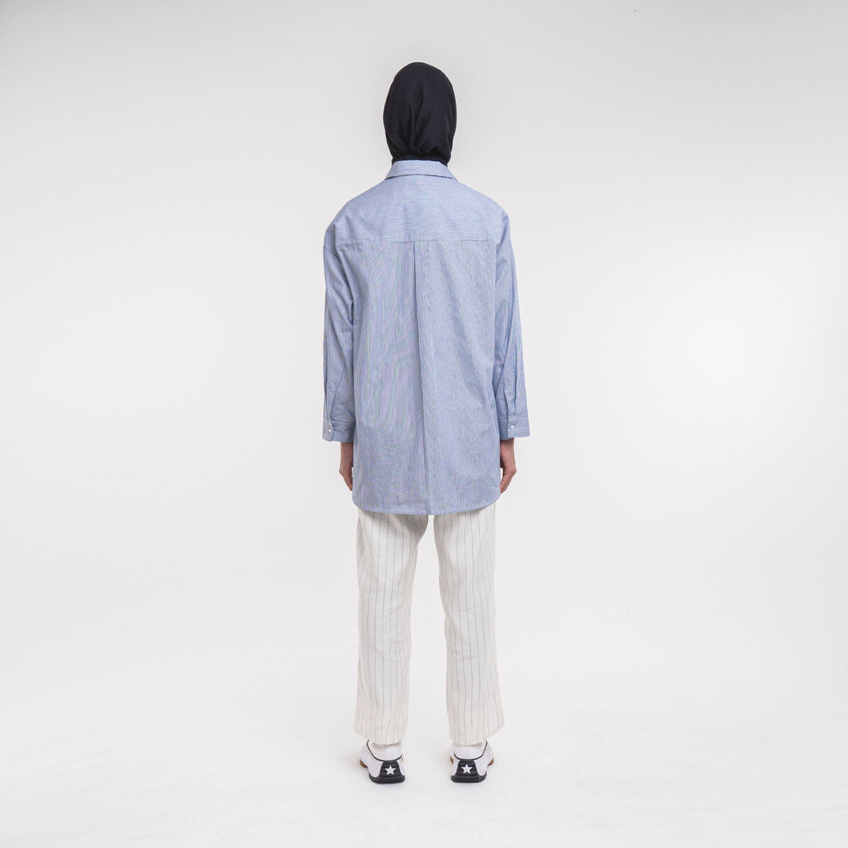 Oversized Shirt White-Navy