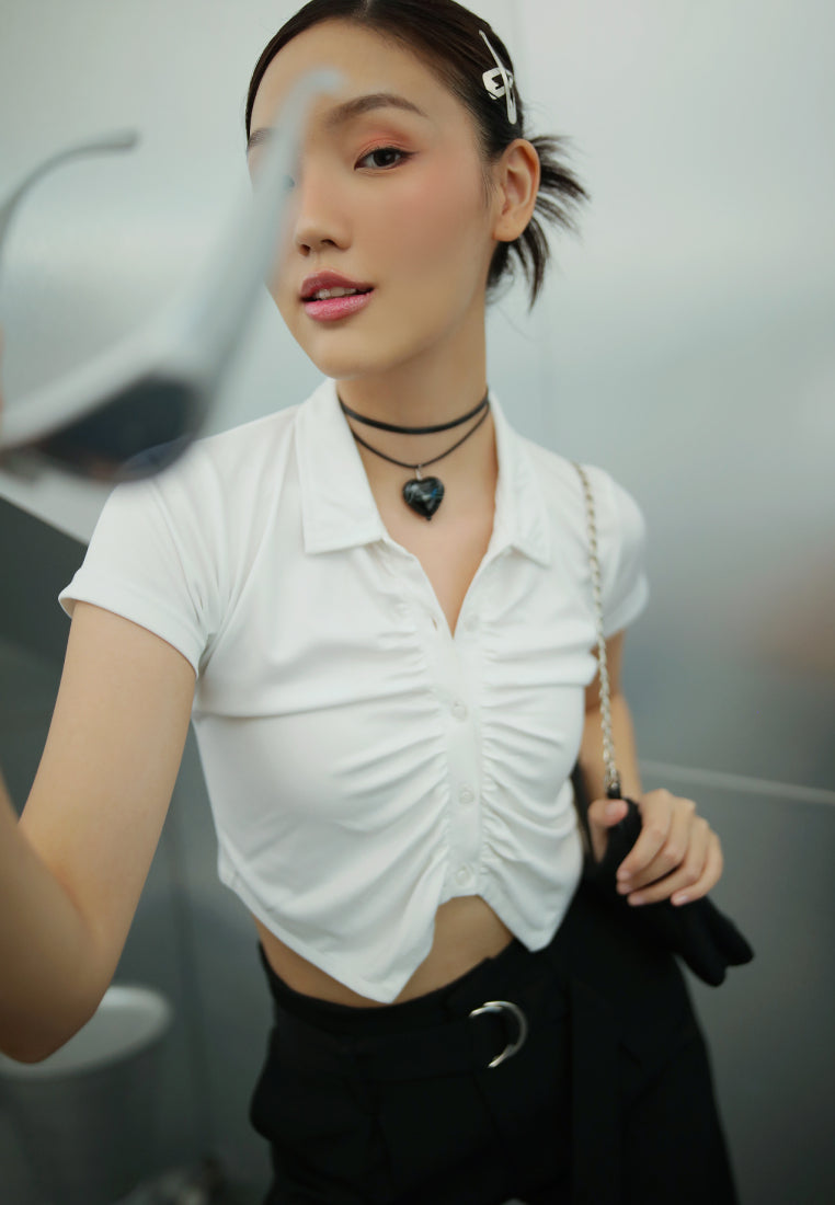 Irregular Hem Short Sleeve Crop Top
