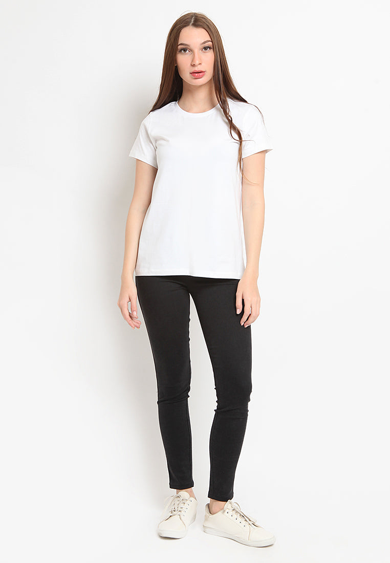 Basic Round Neck Cotton T-Shirt Off White
