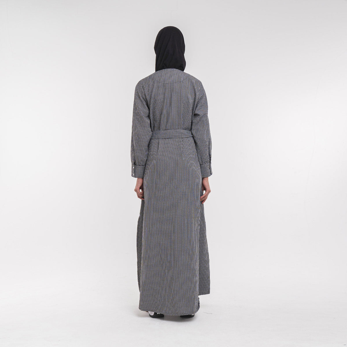 Round Neck Shirt Dress Black-White