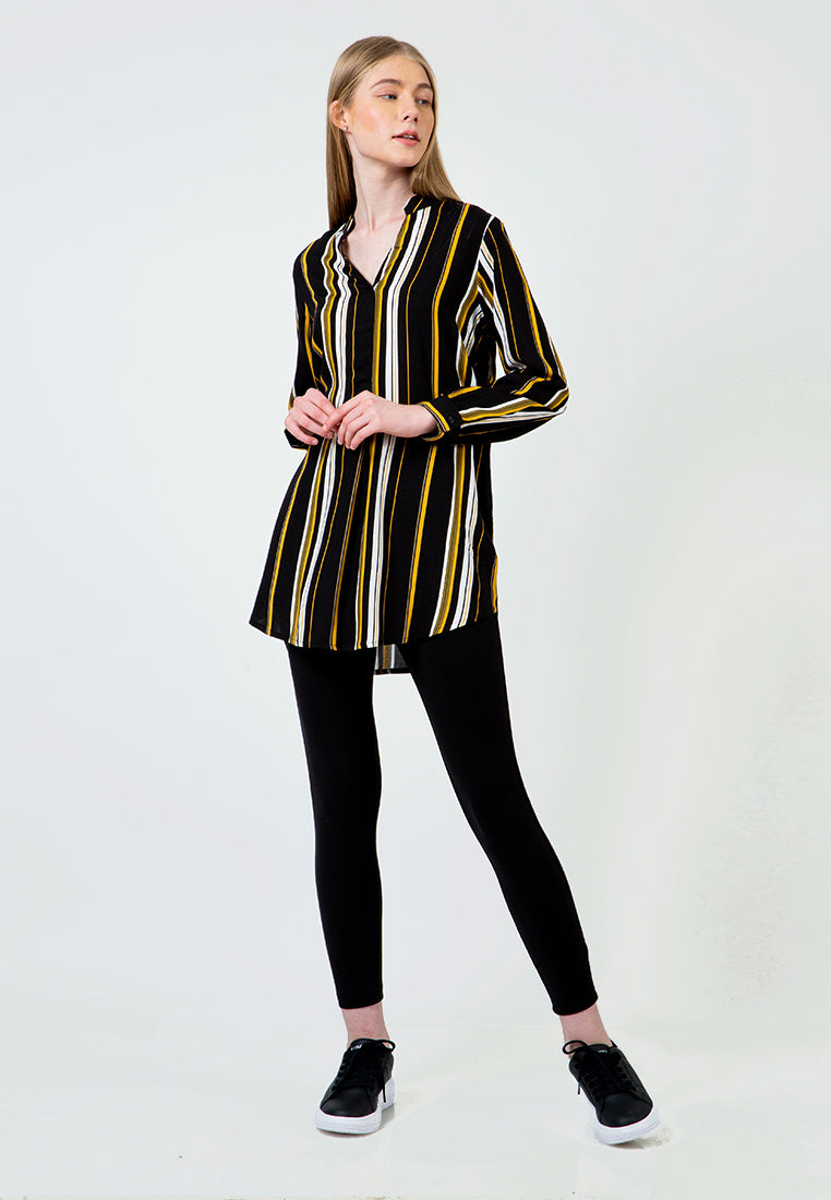 Printed V-Neck Long Blouse