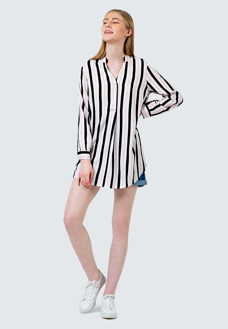Printed V-Neck Long Blouse