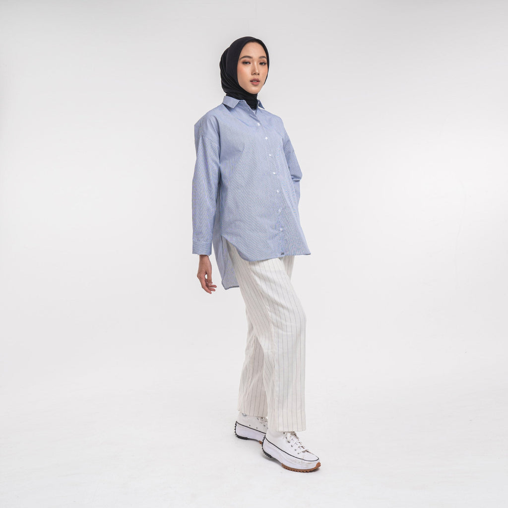 Oversized Shirt White-Navy