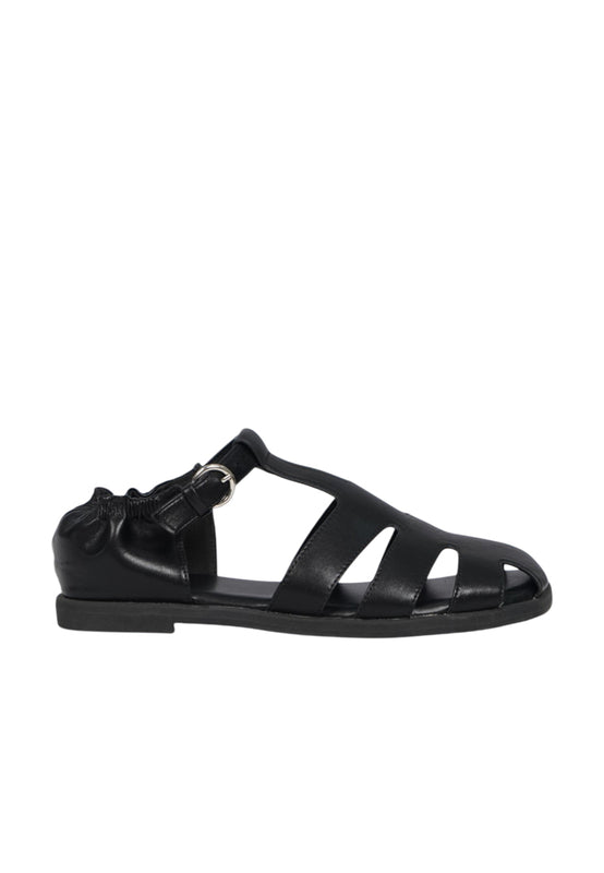 Black Leather Strap Sandals