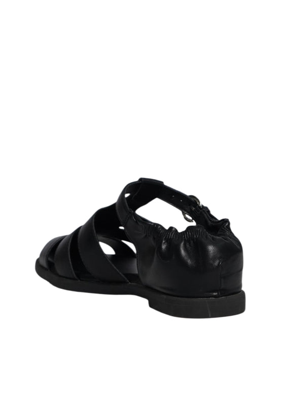 Black Leather Strap Sandals