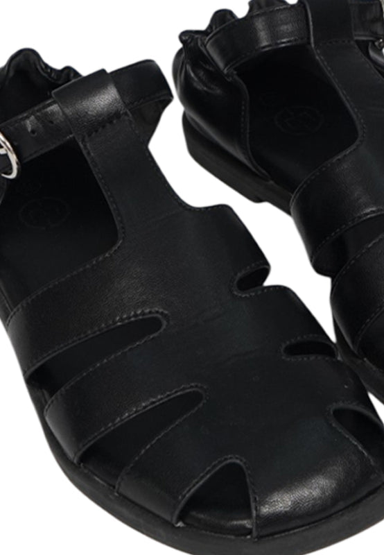 Black Leather Strap Sandals