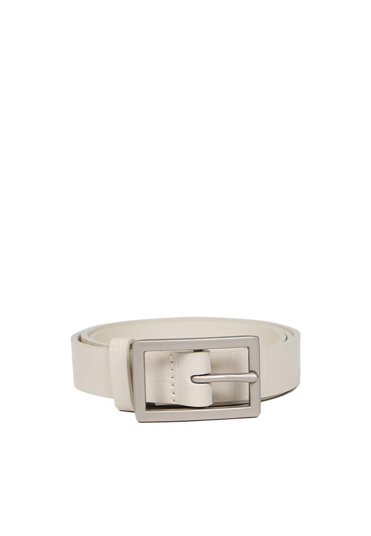 Off White Belt with Square Buckle