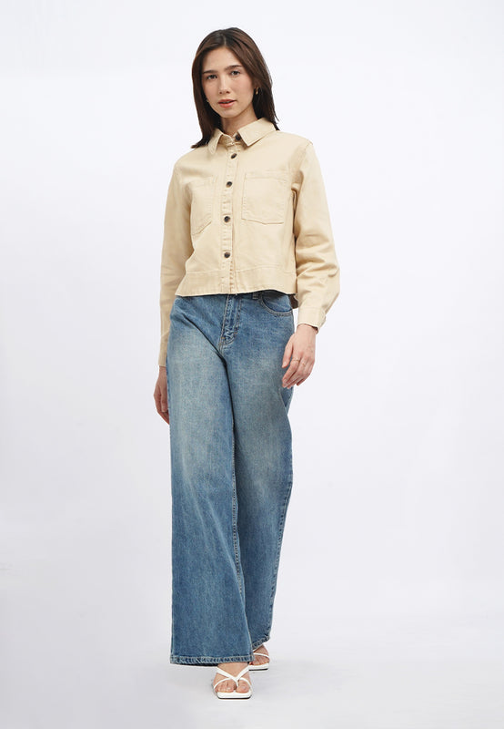 Long Sleeve Denim Cropped Shirt