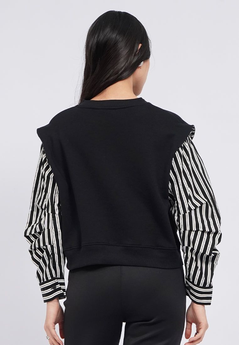 Knit Top with Cotton Sleeve Detail