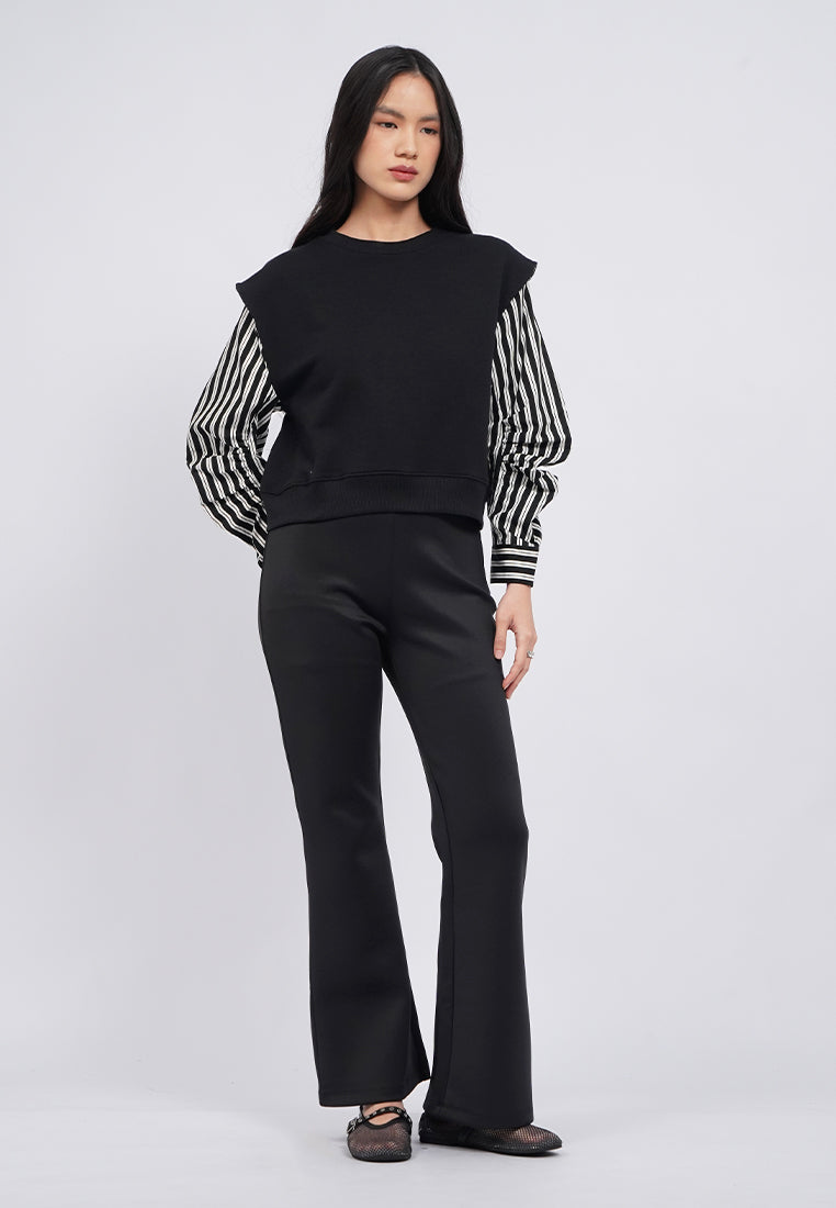 Knit Top with Cotton Sleeve Detail
