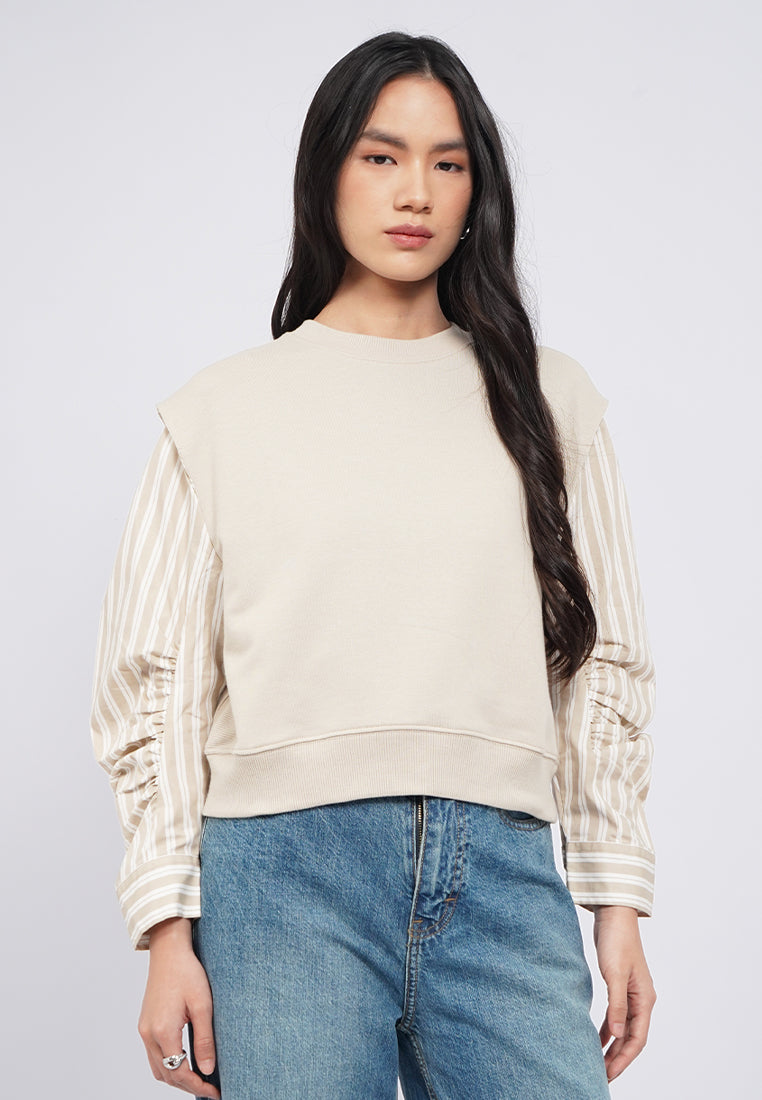 Knit Shirt with Cotton Sleeve Detail